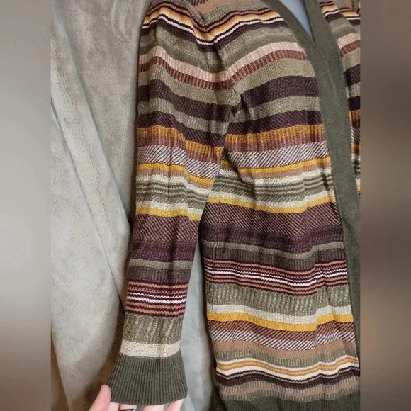 CHRISTOPHER & BANKS Brown Coatigan long sleeve multicolor sweater Dustercardigan - Picture 3 of 9